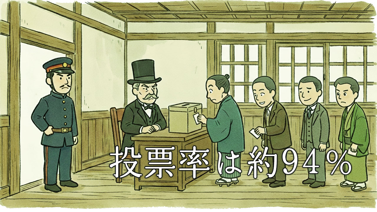 1890年に実施された第1回衆議院議員選挙の投票所の様子
