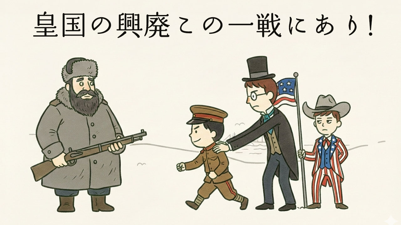 日本にロシアと戦うよう仕向けるイギリスとそれを傍観するアメリカ