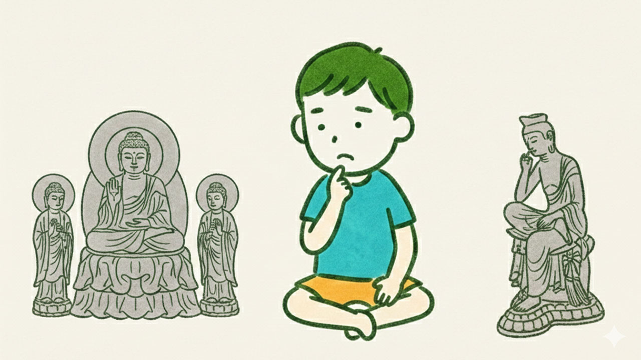 飛鳥時代の釈迦三尊像（法隆寺）と弥勒菩薩像（広隆寺）